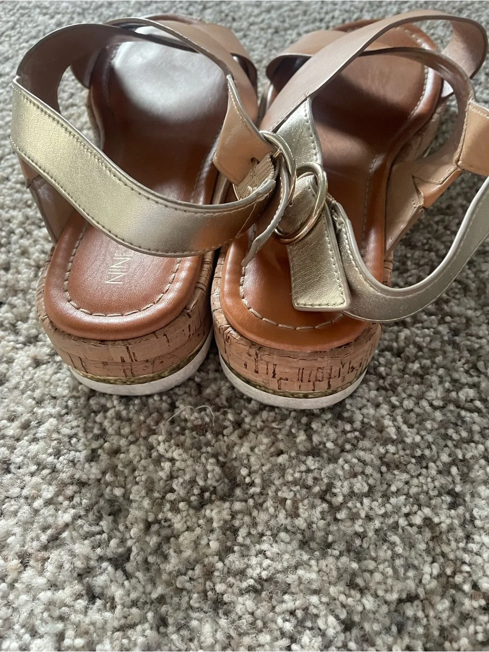 Nine West Tan Cross-Strap Wedge Sandals-Angie